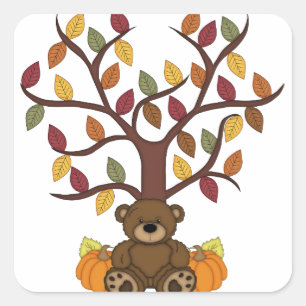 Fall Autumn Bear Design Square Sticker