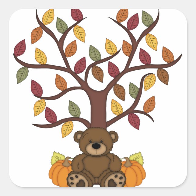 Fall Autumn Bear Design Square Sticker (Front)
