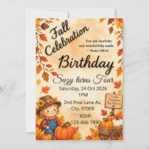 Fall Autumn Birthday Party Invitation | Cozy Pumpk