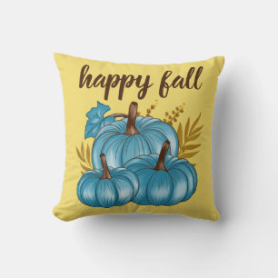Fall Autumn Blue Pumpkins Gold Throw Pillow