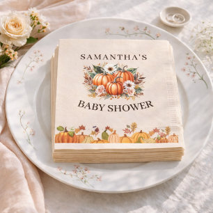 Fall Autumn Boho Pumpkin Floral Baby Shower Napkin