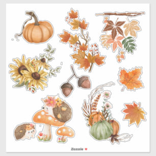 Fall Autumn Boho Watercolor Scrapbook Stickers