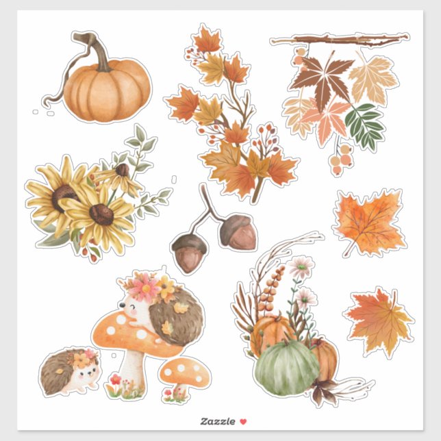 Fall Autumn Boho Watercolor Scrapbook Stickers (Sheet)