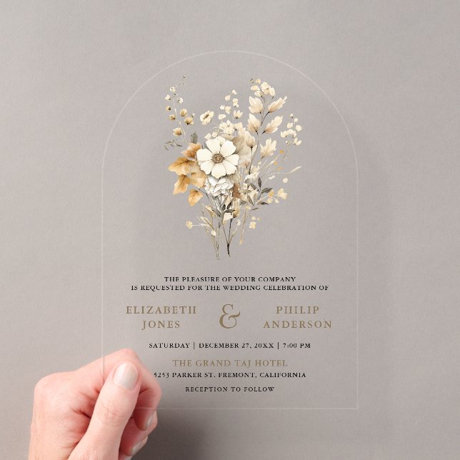 Fall Autumn Boho Wildflower Wedding Acrylic Invitations (Insitu (Handheld))