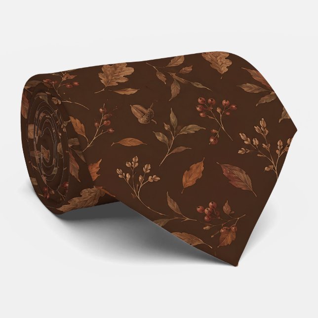 Fall Autumn Botanical Seamless Pattern Tie (Rolled)