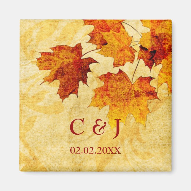 fall autumn brown leaves save the date magnets (Front)