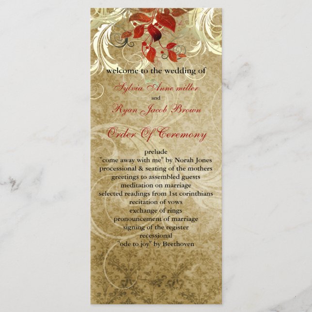 fall autumn brown leaves  wedding program (Front)