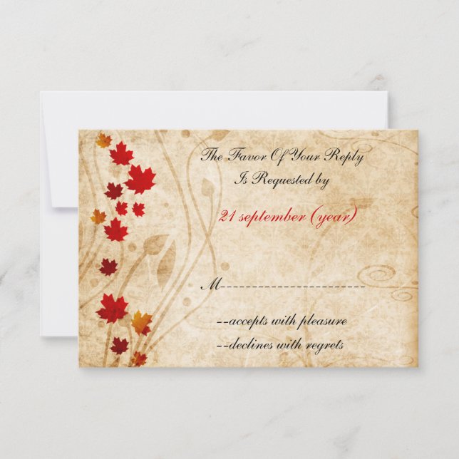 fall autumn brown wedding rsvp cards (Front)