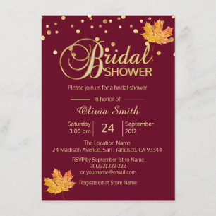 Fall Autumn Burgundy Marsala Bridal Shower Invitation