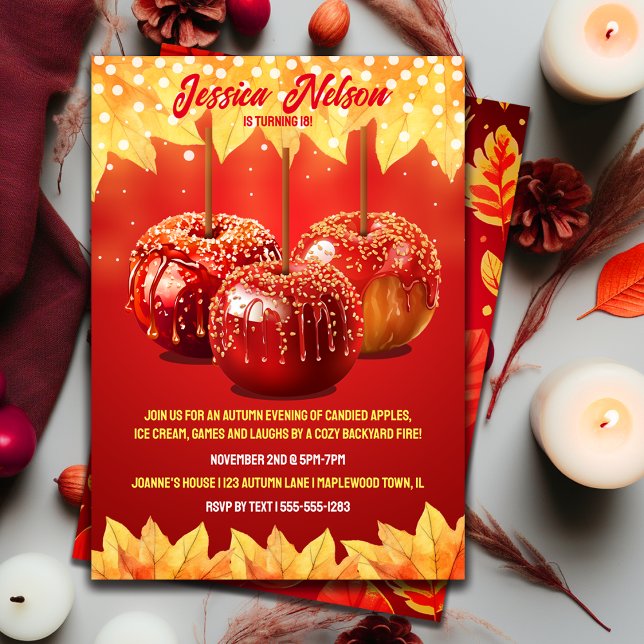 Fall Autumn Candied Apple Party Invitation (Creator Uploaded)