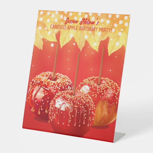 Fall Autumn Candied Apple Party Pedestal Sign (Front)
