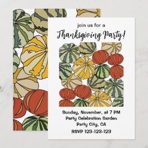 Fall Autumn Colorful Pumpkin Thanksgiving Party Invitation