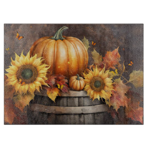 Fall Autumn Coloured Sunflowers Harvest Pumpkins Cutting Board