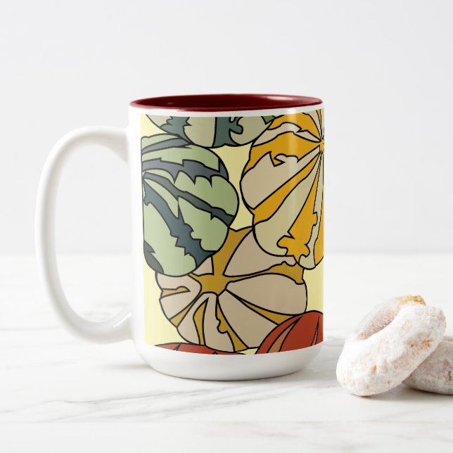 Fall Autumn Colourful Pumpkins Two-Tone Coffee Mug (With Donut)