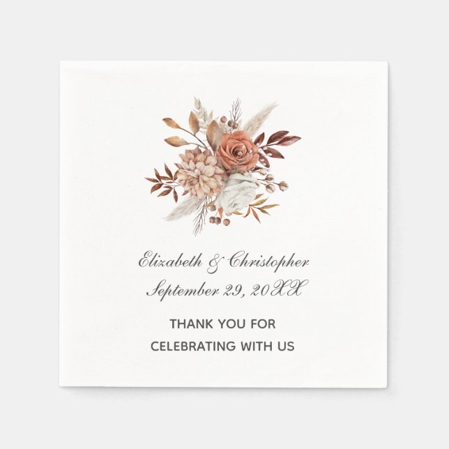 Fall Autumn Colours Floral Trendy Wedding   Napkin (Front)