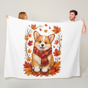 Fall Autumn Corgi Dog Cozy Fleece Blanket