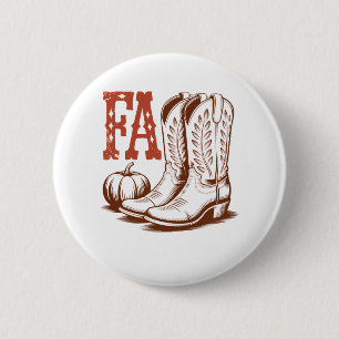 Fall Autumn Cowgirl Pumpkin 2 Inch Round Button