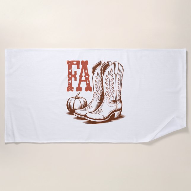 Fall Autumn Cowgirl Pumpkin Beach Towel (Front)