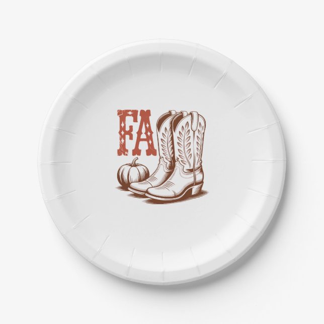 Fall Autumn Cowgirl Pumpkin Paper Plate (Front)