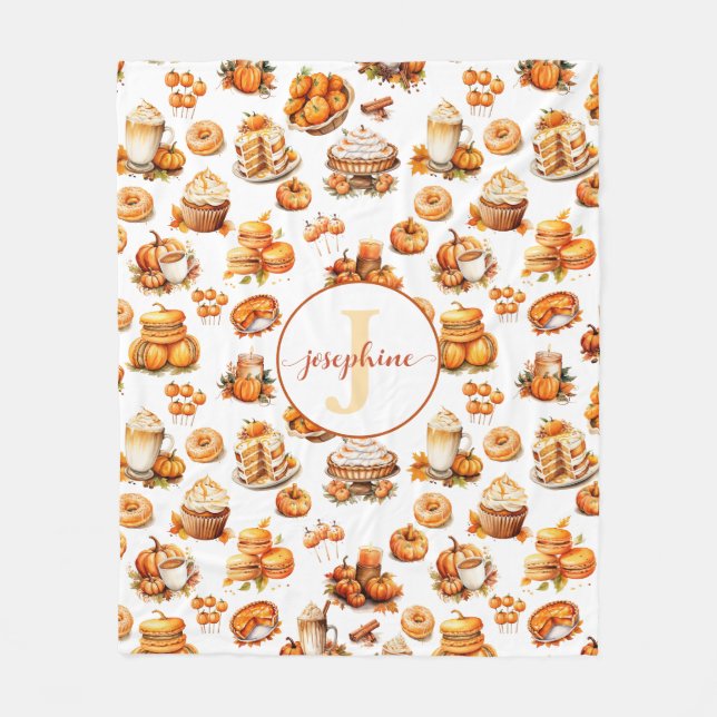 Fall Autumn Custom Monogram Name Fleece Blanket (Front)