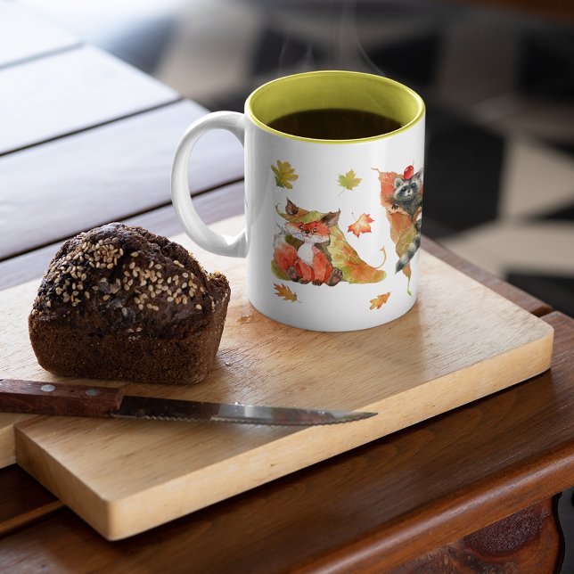 Fall Autumn Cute Animals Clipart Two-Tone Coffee Mug (Fall Autumn Cute Animals Clipart)