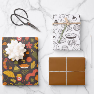 Fall Autumn Cute Doodle Wrapping Paper Sheet