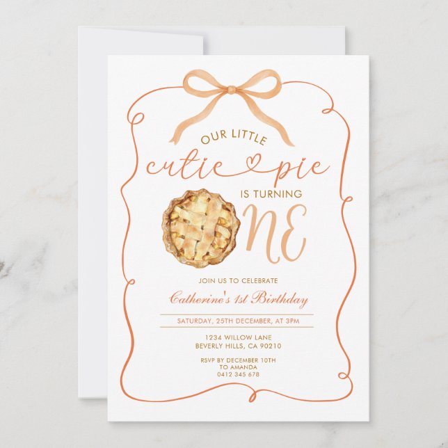 Fall Autumn Cutie Pie Fall Gingham 1st Birthday Invitation (Front)