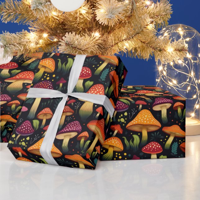 Fall Autumn Dark Botanical Mushroom Goblincore  Wrapping Paper (Holidays)
