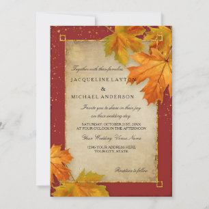 Fall Autumn Falling Leaf Leaves Elegant Wedding Invitation