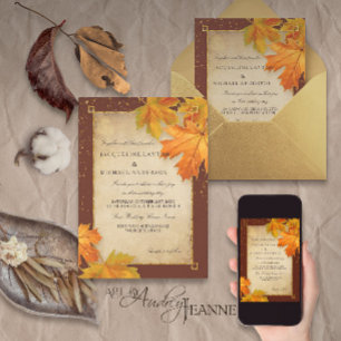 Fall Autumn Falling Leaf Leaves Elegant Wedding Invitation