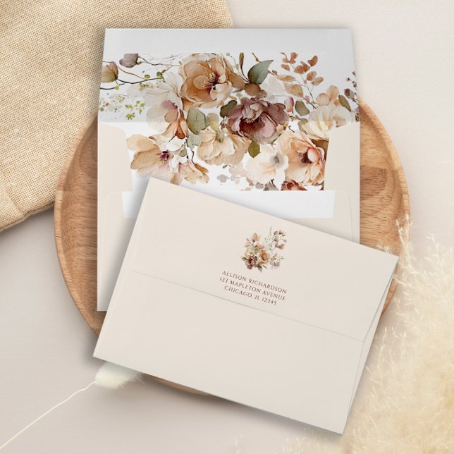 Fall autumn floral beige watercolor 5x7 card envelope (Creator Uploaded)