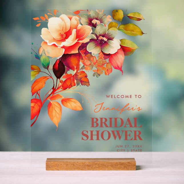 Fall Autumn Floral Bridal Shower Welcome  Acrylic Sign (Neutral)