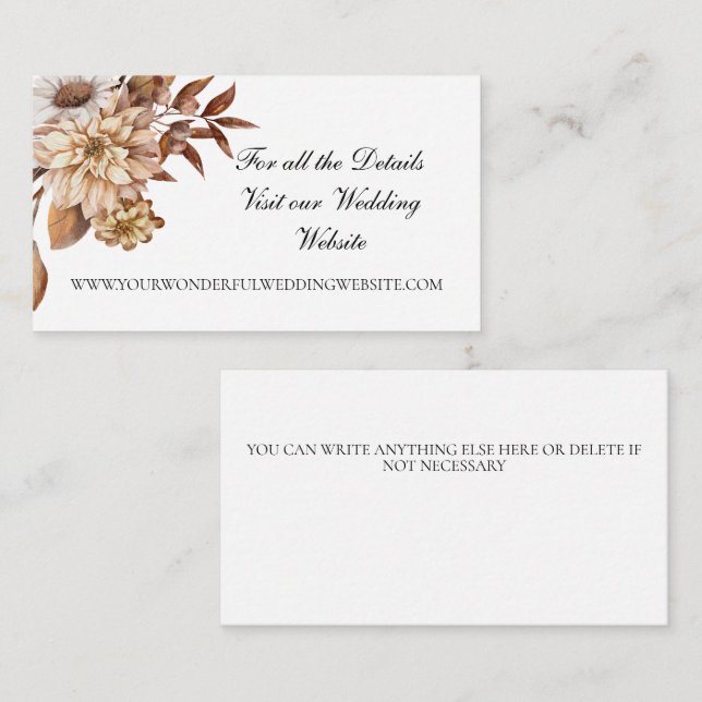 Fall Autumn Floral Leaves Elegant Wedding Website Enclosure Card (Front/Back)