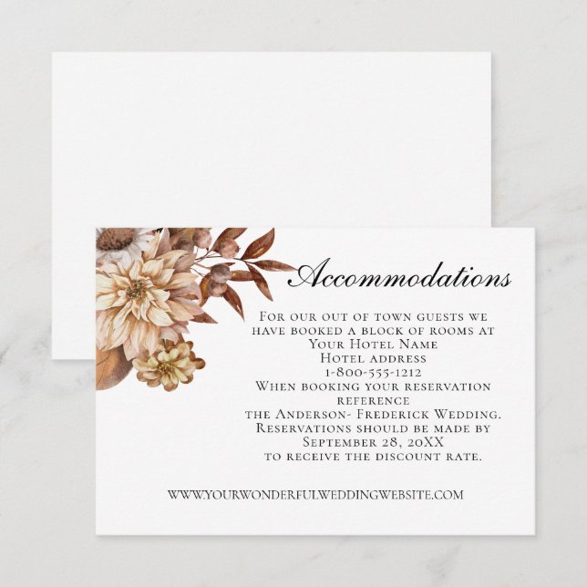 Fall Autumn Floral Leaves Wedding Accommodations Enclosure Card (Front/Back)