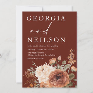Fall Autumn Floral Modern Wedding Invitation