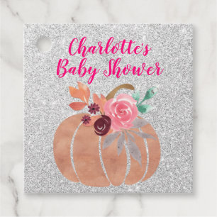 Fall Autumn Floral Pumpkin Baby Shower Pink Silver Favour Tags