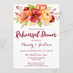 Fall Autumn Floral Rehearsal Dinner Invitation