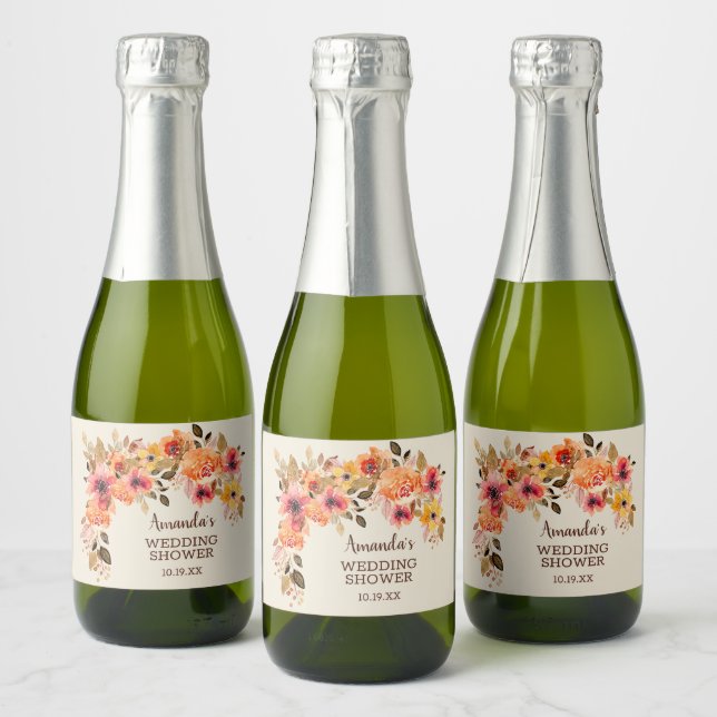 Fall Autumn Floral Swag Mini Sparkling Wine Label (Bottles)