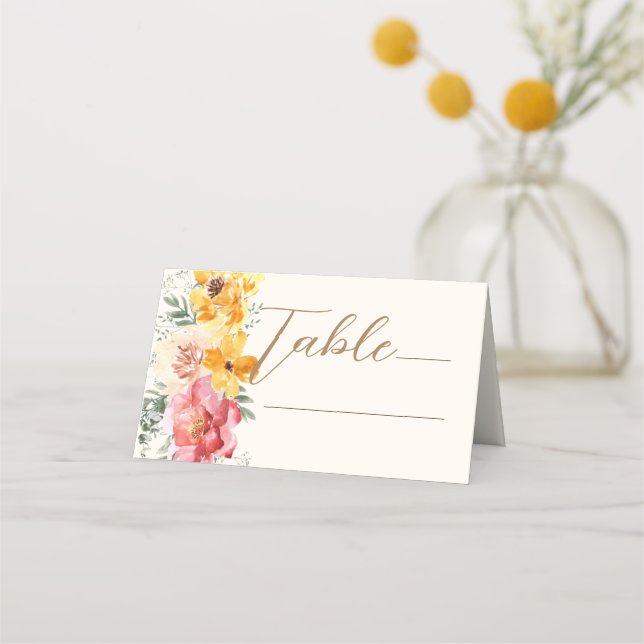 Fall autumn floral wedding place card (Front)