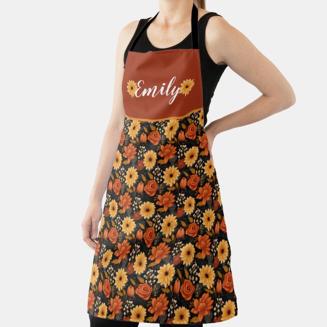 Fall Autumn Flower Pattern All-Over Print Apron (Insitu)