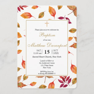 Fall Autumn foliage Baptism invitation