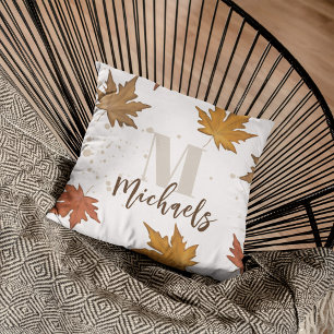 Fall Autumn Foliage Fall Leaves Monogram Simple  Throw Pillow