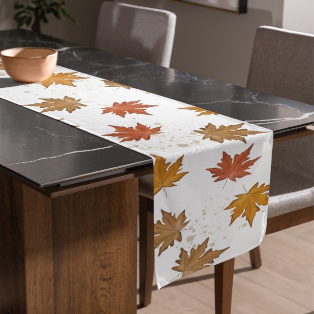 Fall Autumn Foliage Fall Leaves Simple Greenery Short Table Runner (Fall Leaves watercolor table runner.)