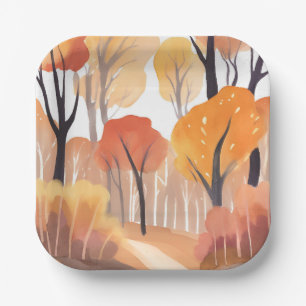 Fall Autumn Foliage Watercolor Painted Paper Plate