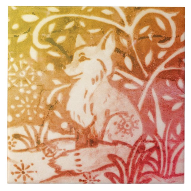 Fall Autumn Fox Snow Gold Copper Winter Woodland Tile (Front)