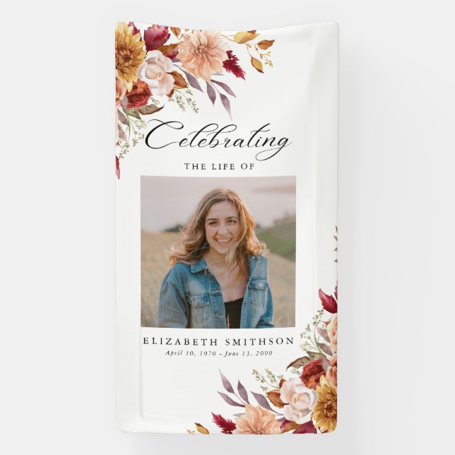 Fall Autumn Funeral Program Photo Order of Service Banner (Vertical)