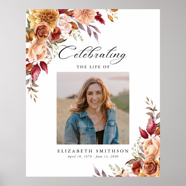 Fall Autumn Funeral Program Photo Order of Service Poster (Front)