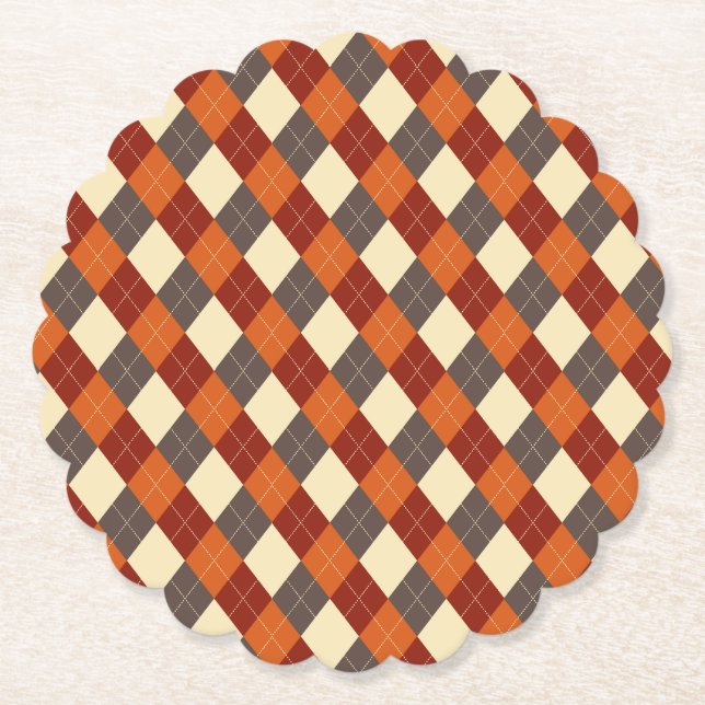 Fall/Autumn Gingham pattern  Paper Coaster (Front)