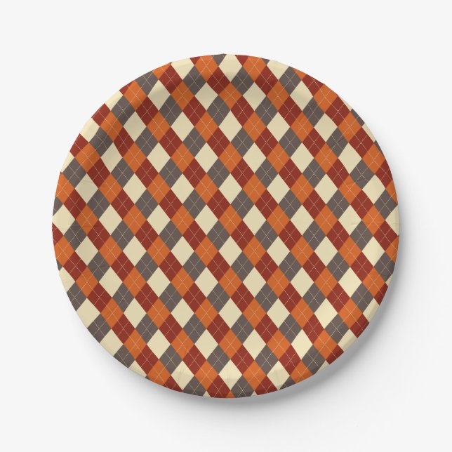 Fall/Autumn Gingham pattern  Paper Plate (Front)