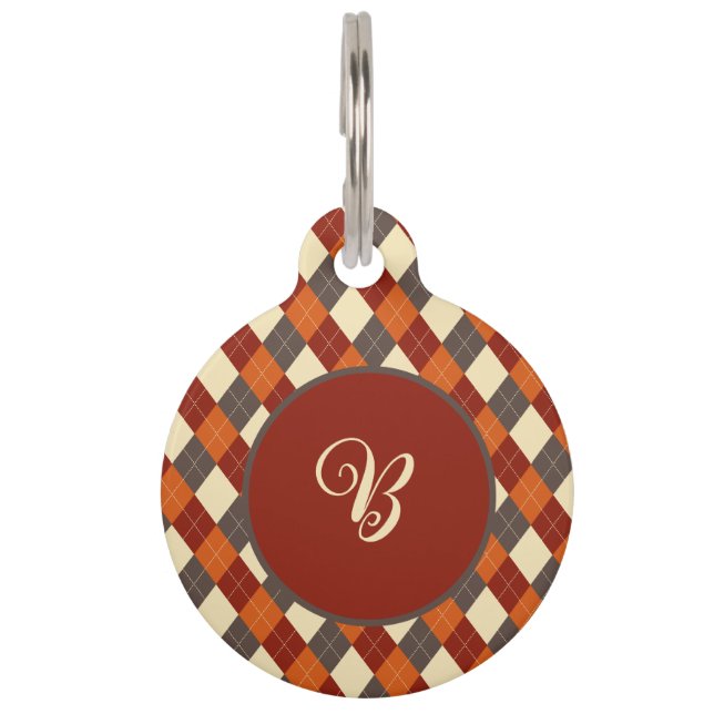 Fall/Autumn Gingham pattern  Pet Tag (Front)